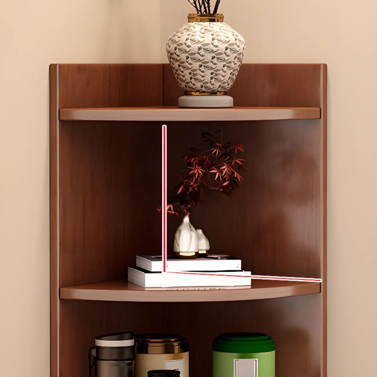 Narrow 5-Tier Natural Wood Corner Bookcase Image - 8 | homeyfad