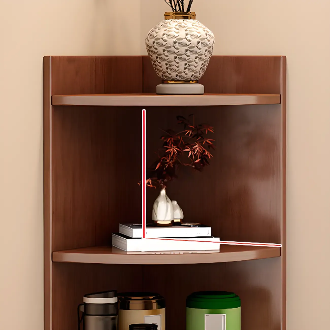 Narrow 5-Tier Natural Wood Corner Bookcase Image - 8
