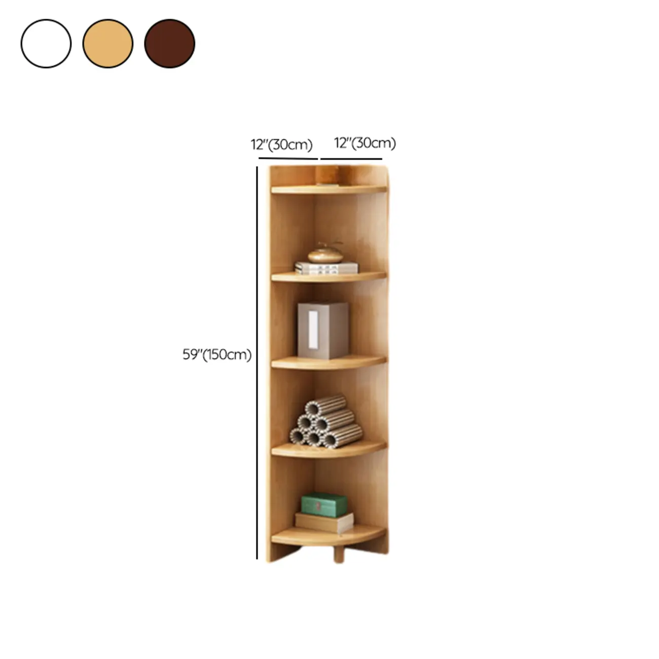Narrow 5-Tier Natural Wood Corner Bookcase #size | homeyfad