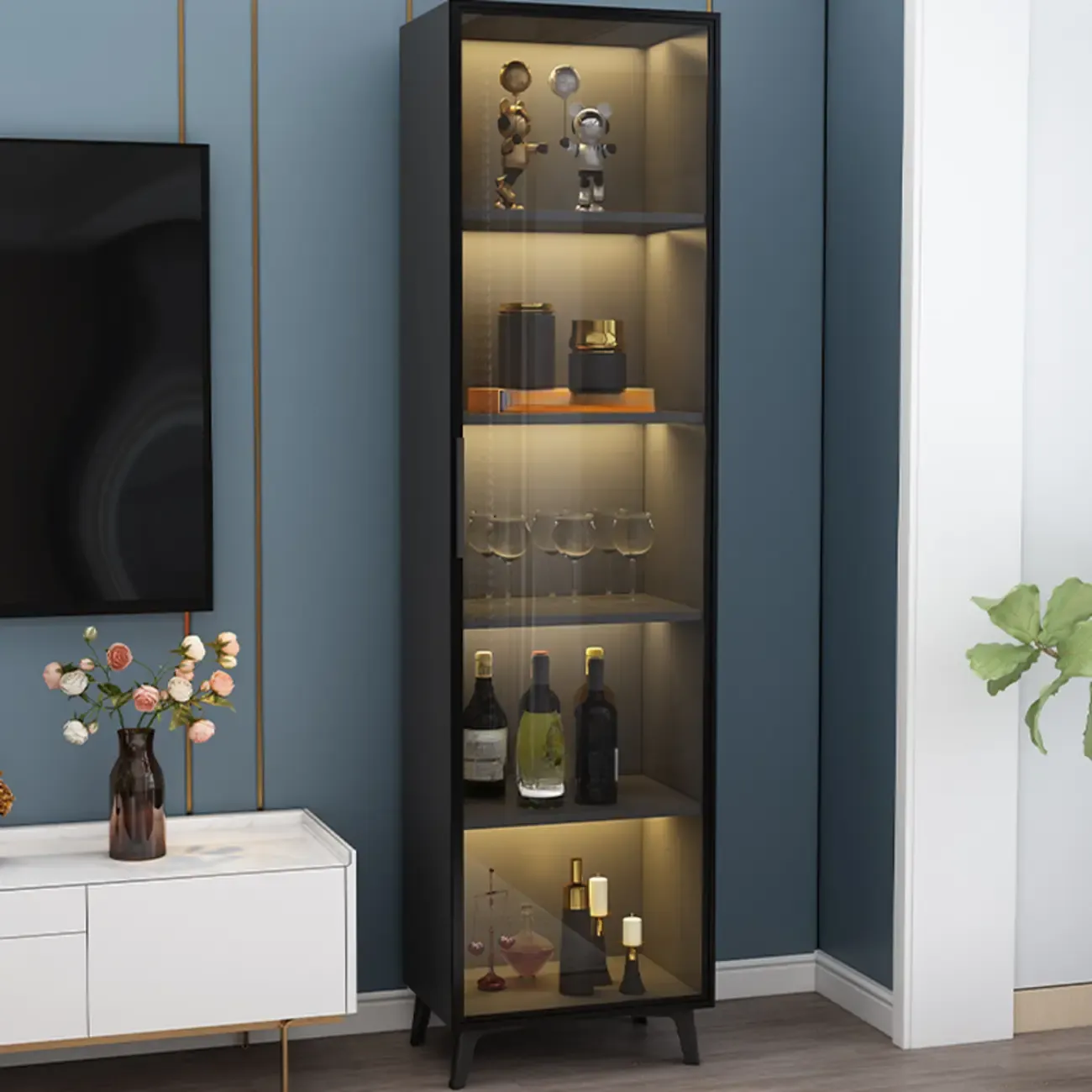 Compact Freestanding Enclosed Wooden Glass Curio Cabinet Image - 1