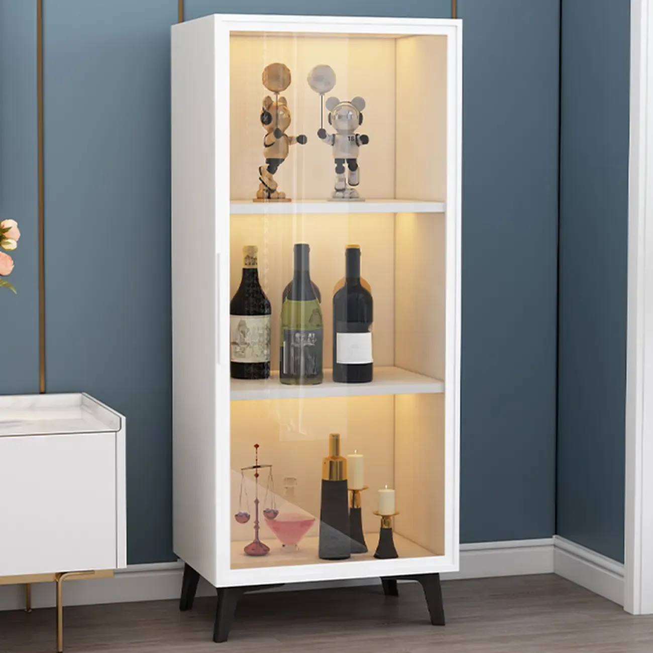 Compact Freestanding Enclosed Wooden Glass Curio Cabinet Image - 2