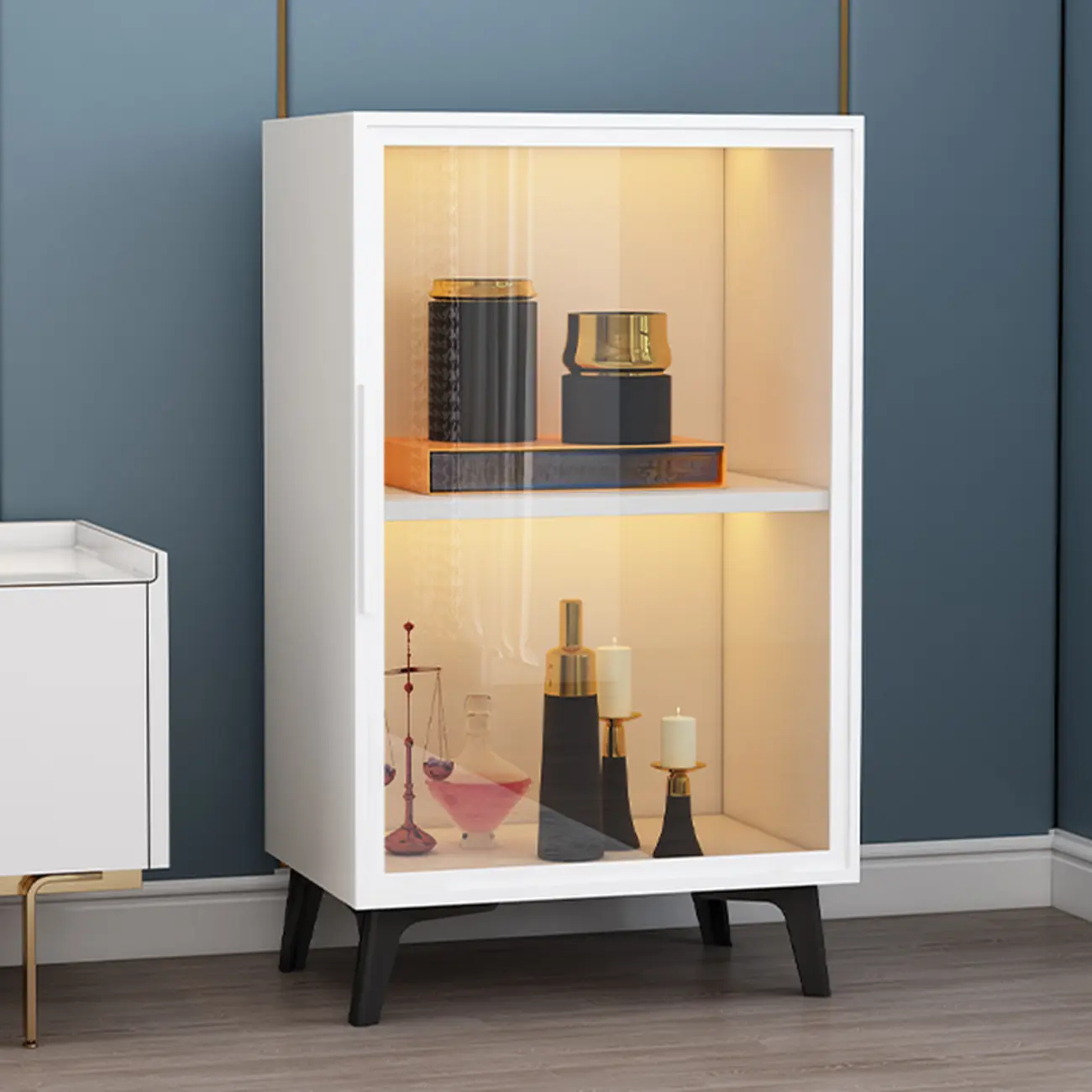 Compact Freestanding Enclosed Wooden Glass Curio Cabinet Image - 5 | homeyfad