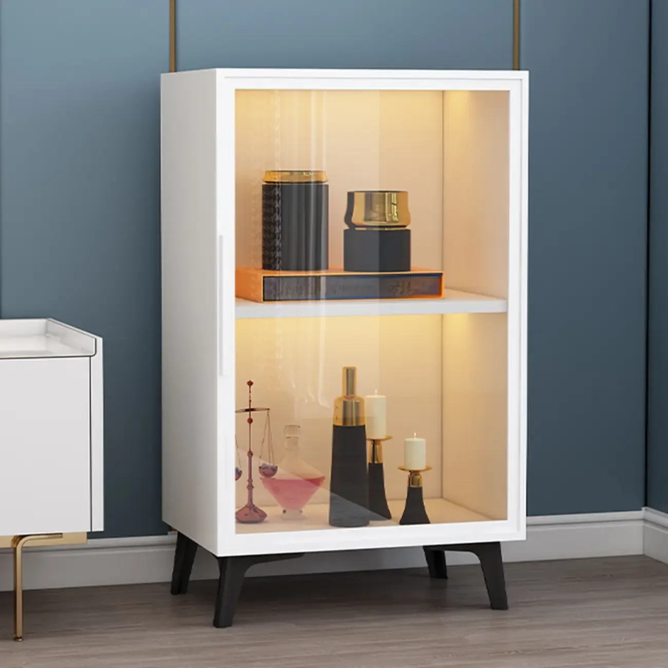 Compact Freestanding Enclosed Wooden Glass Curio Cabinet Image - 5