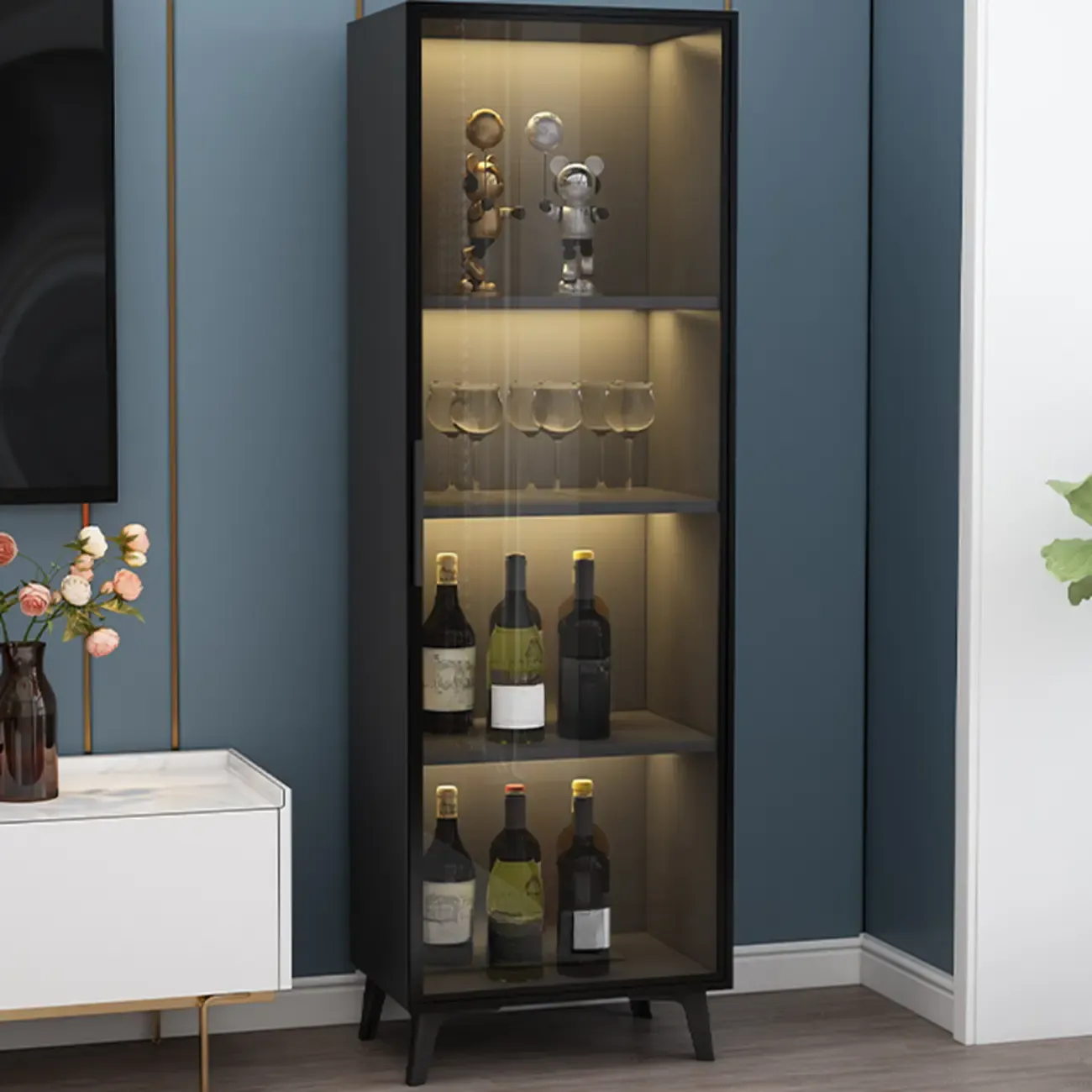 Compact Freestanding Enclosed Wooden Glass Curio Cabinet Image - 7