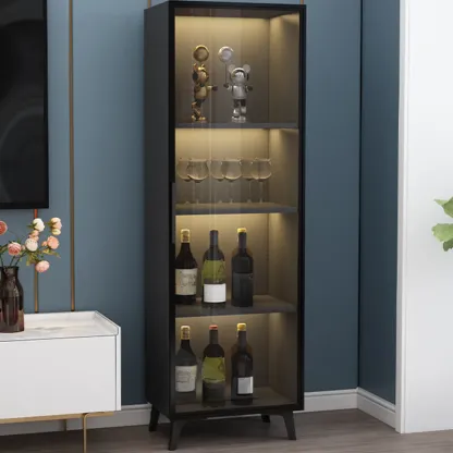 Compact Freestanding Enclosed Wooden Glass Curio Cabinet Image - 7