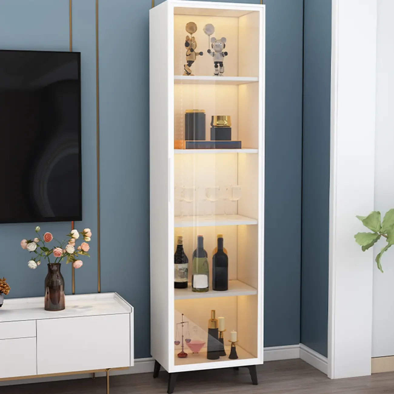 Compact Freestanding Enclosed Wooden Glass Curio Cabinet Image - 9