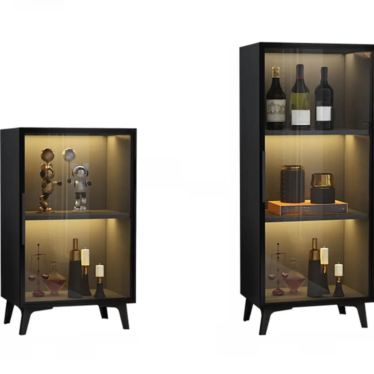 Compact Freestanding Enclosed Wooden Glass Curio Cabinet Image - 11