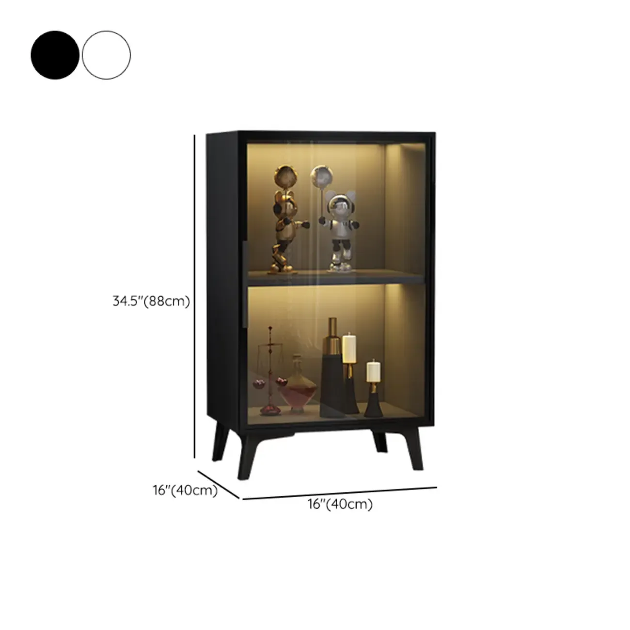 Compact Freestanding Enclosed Wooden Glass Curio Cabinet #size