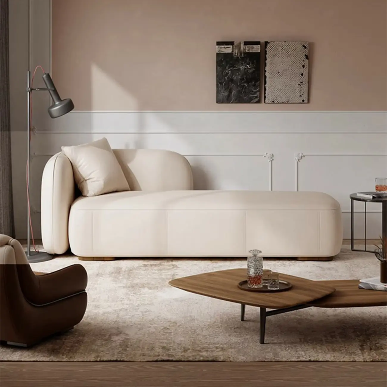 Durable Beige Flannel Upholstered Chaise Lounge for Living Room Image - 2 | homeyfad