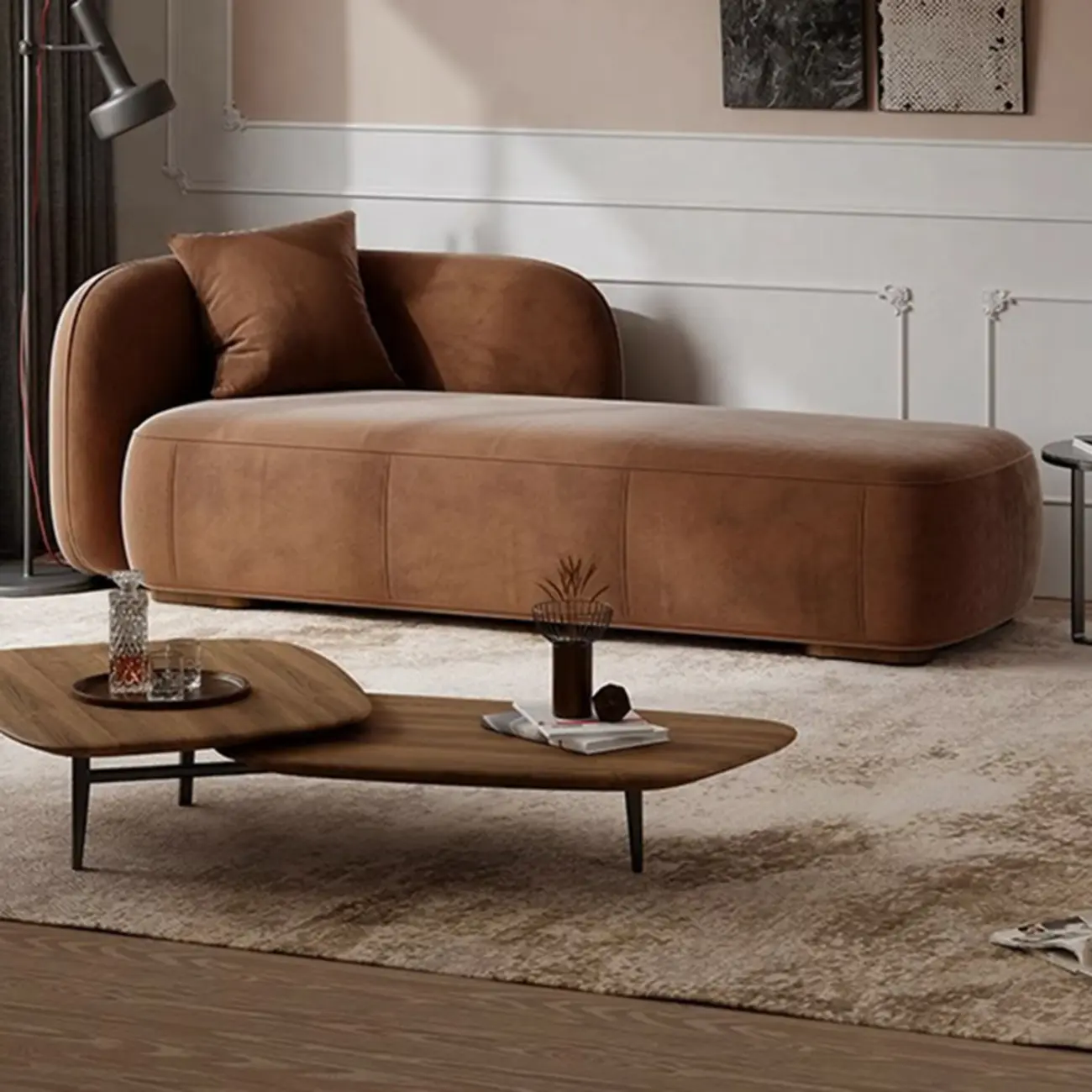 Durable Beige Flannel Upholstered Chaise Lounge for Living Room Image - 1 | homeyfad