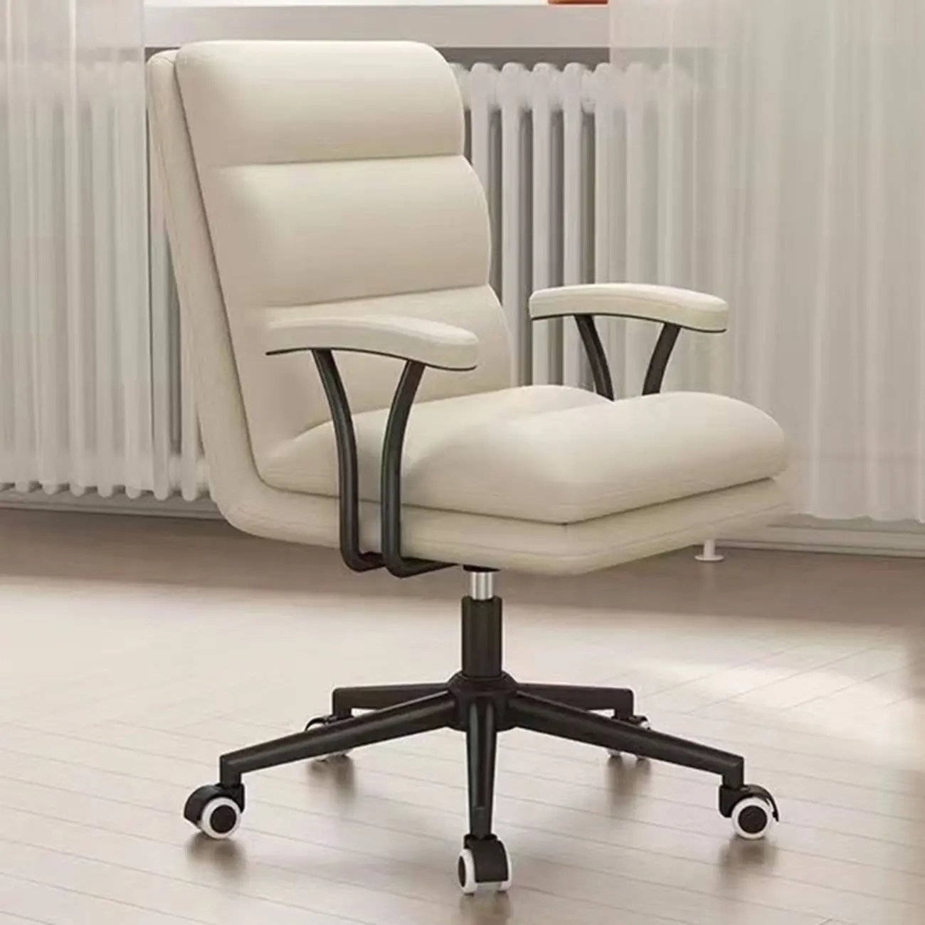 Modern Dove Grey Leather Upholstered Adjustable Swivel Office Chair Image - 4 | homeyfad