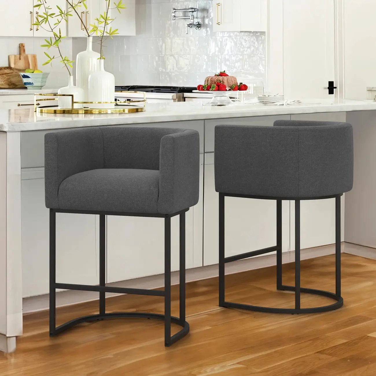 Trendy Sled Upholstered Bar Stools with Armrest and Footrest Image - 11 | homeyfad