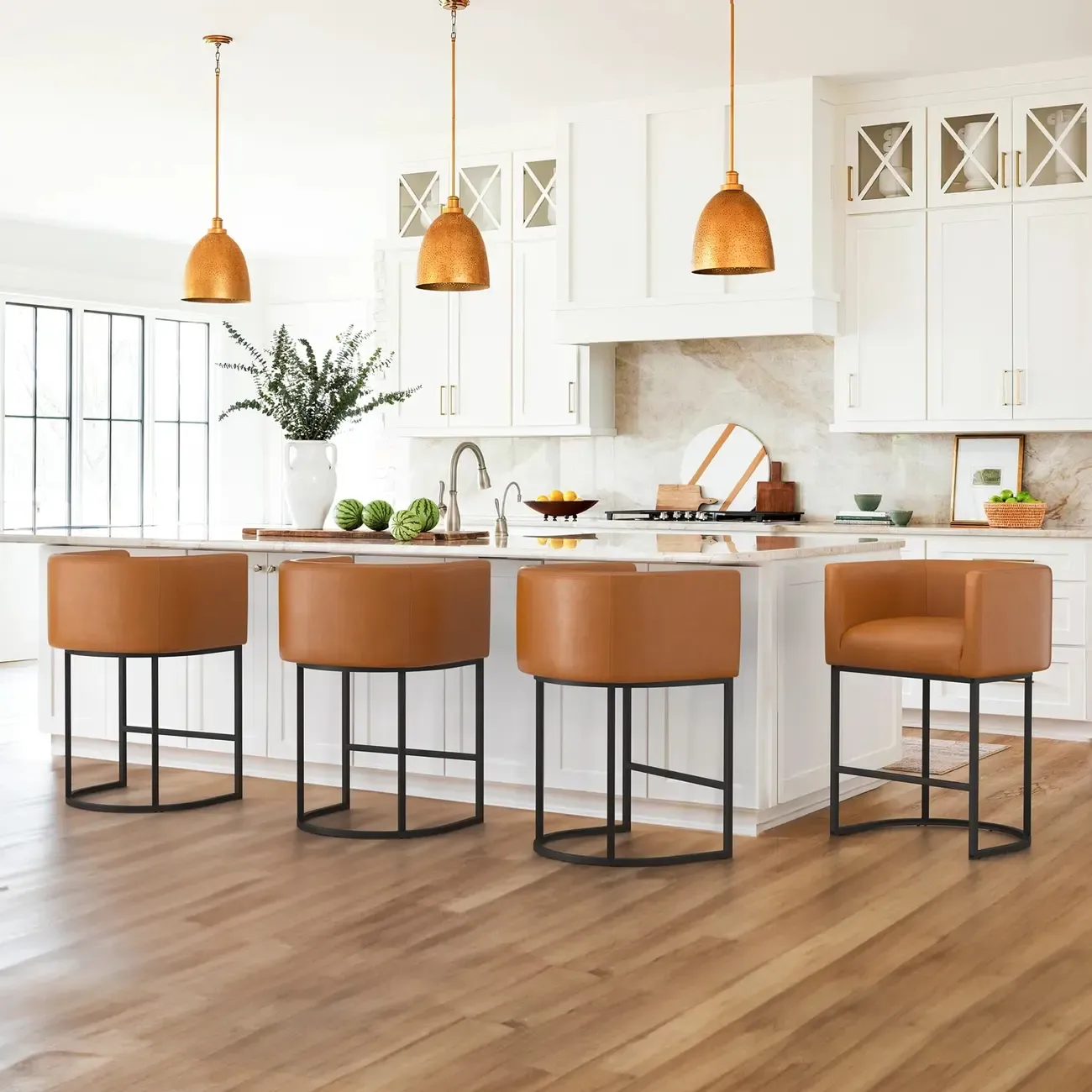 Trendy Sled Upholstered Bar Stools with Armrest and Footrest Image - 4