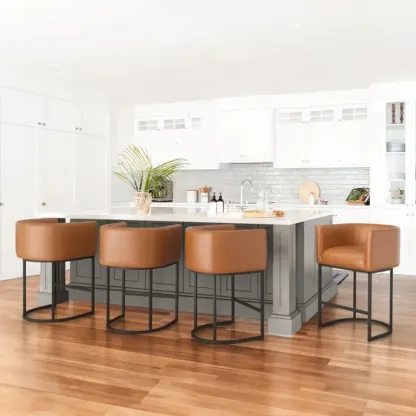 Trendy Sled Upholstered Bar Stools with Armrest and Footrest Image - 18