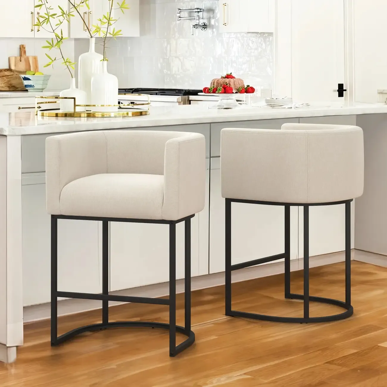 Trendy Sled Upholstered Bar Stools with Armrest and Footrest Image - 15