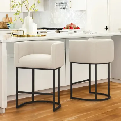 Trendy Sled Upholstered Bar Stools with Armrest and Footrest Image - 15