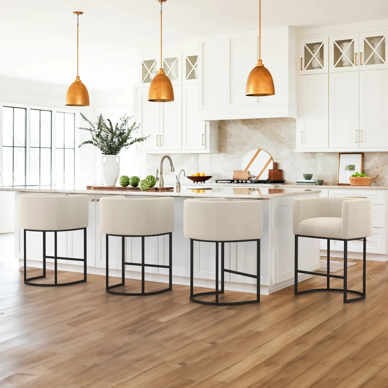 Trendy Sled Upholstered Bar Stools with Armrest and Footrest Image - 17 | homeyfad