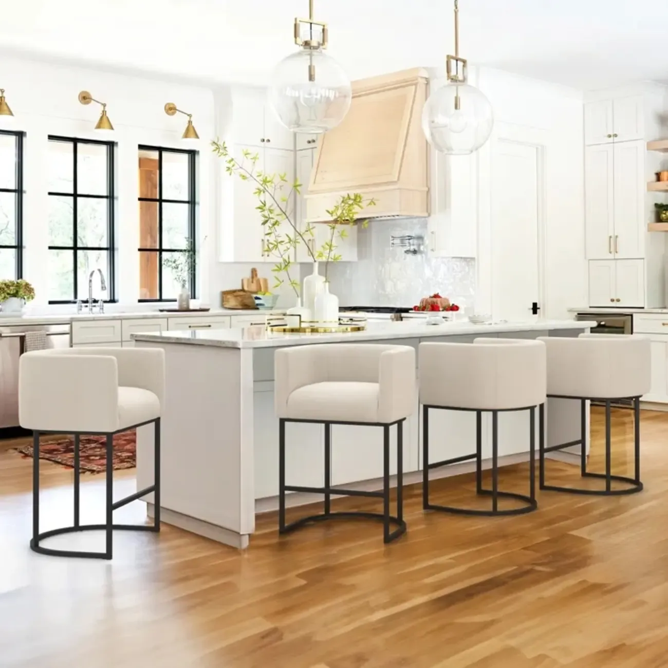 Trendy Sled Upholstered Bar Stools with Armrest and Footrest Image - 12