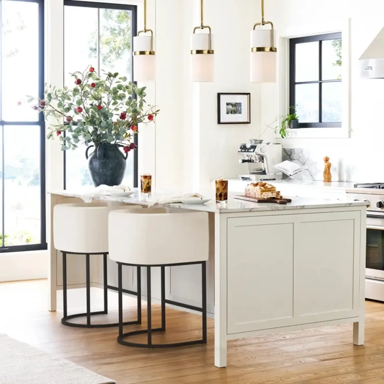 Trendy Sled Upholstered Bar Stools with Armrest and Footrest Image - 10