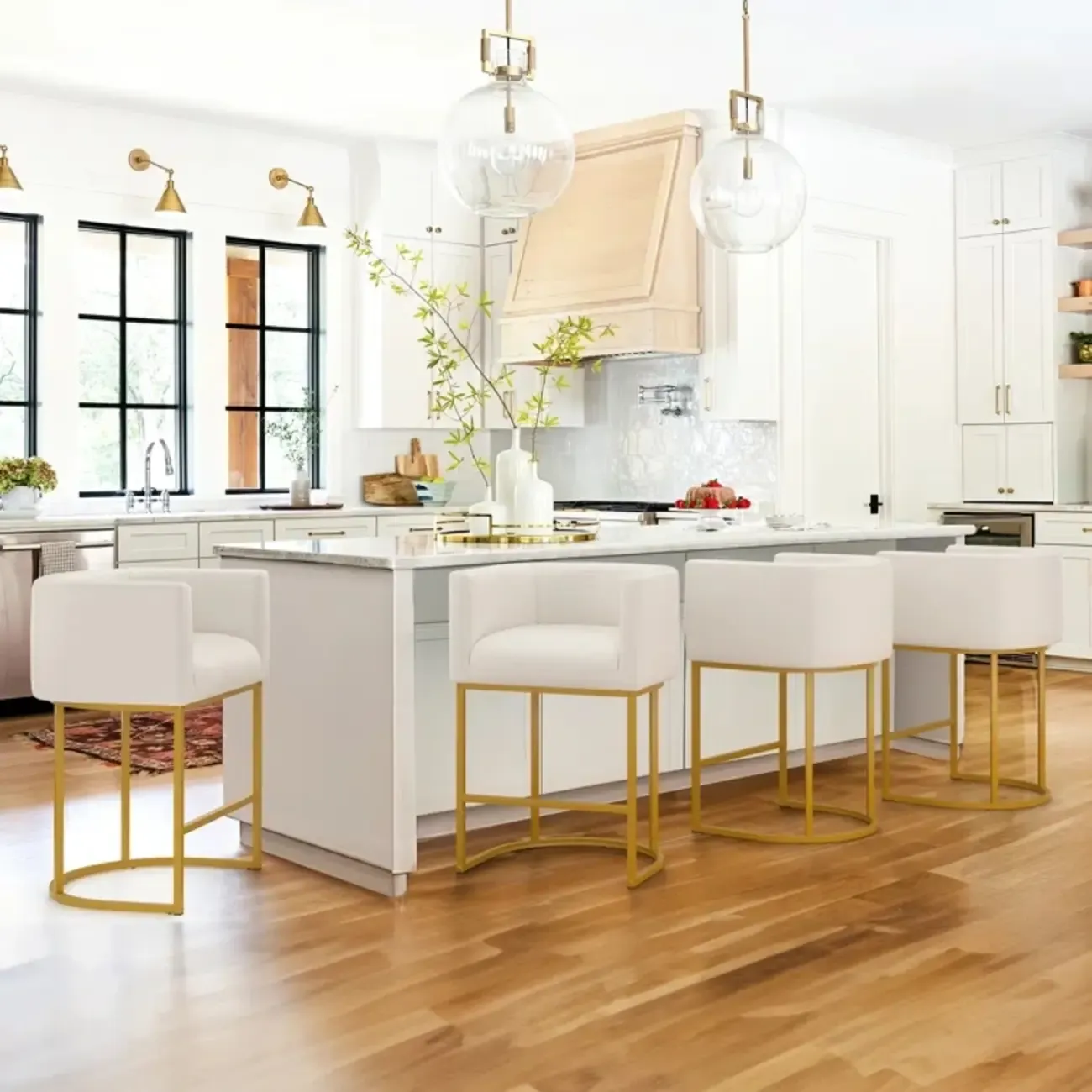 Trendy Sled Upholstered Bar Stools with Armrest and Footrest Image - 14