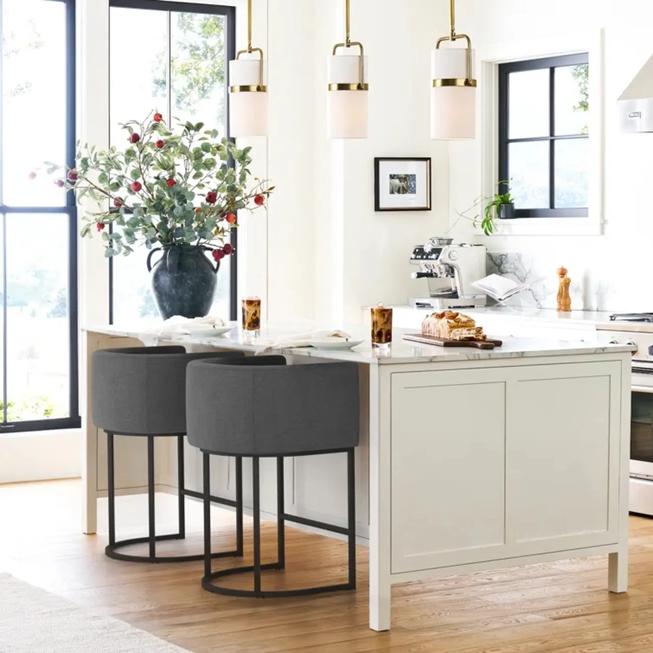 Trendy Sled Upholstered Bar Stools with Armrest and Footrest Image - 12 | homeyfad