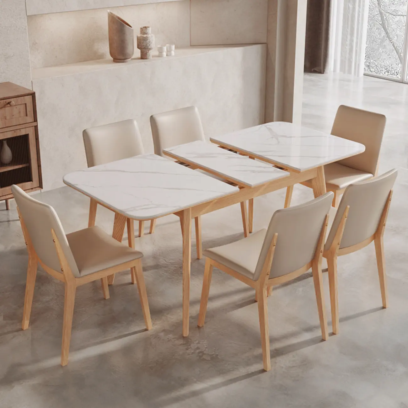 Scandinavian Stone Ash Extendable Dining Table Image - 1 | homeyfad