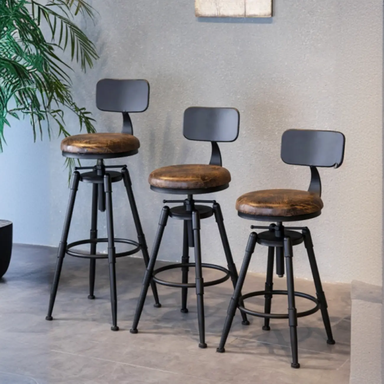 Industrial Black Metal Swivel Round Bar Stools Image - 1 | homeyfad
