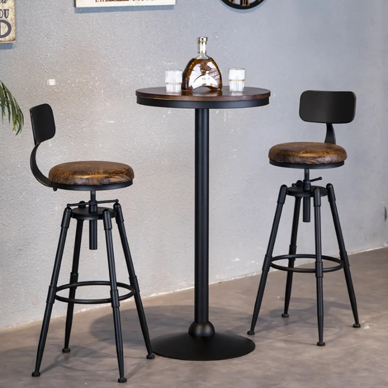 Industrial Black Metal Swivel Round Bar Stools Image - 2 | homeyfad