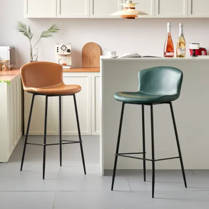 Modern Metal Frame Leather Cushion Low Back Bar Stool Image - 1