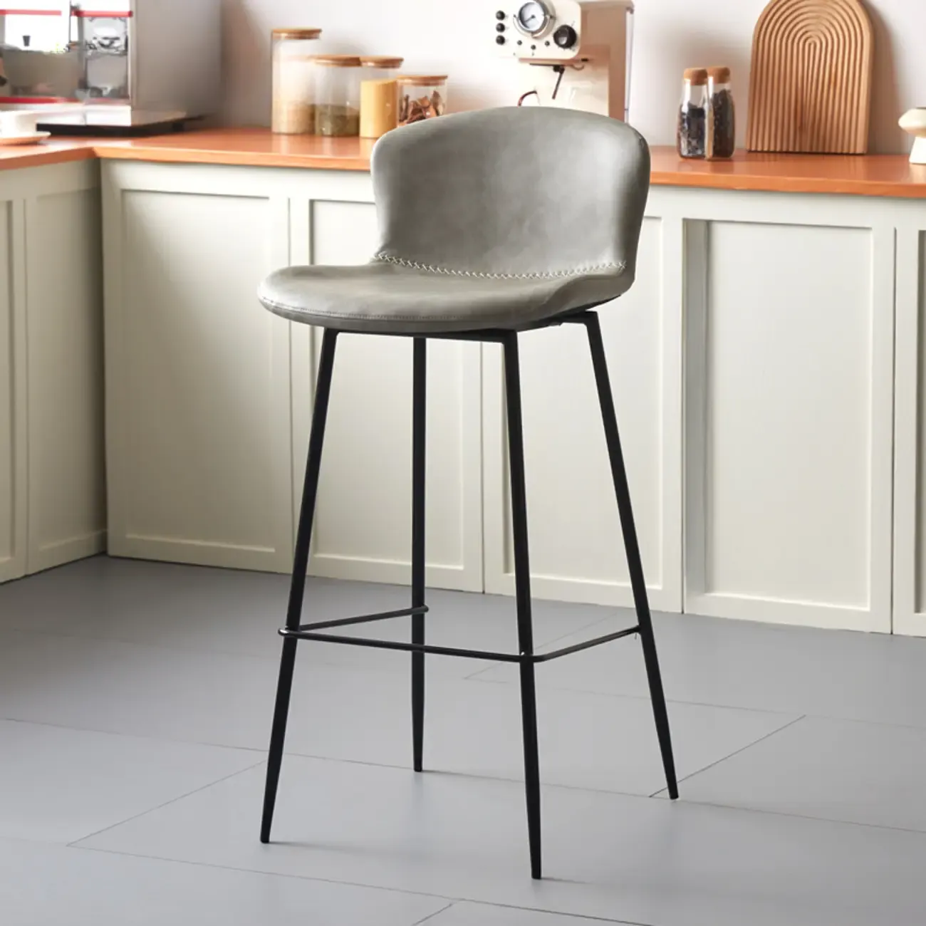 Modern Metal Frame Leather Cushion Low Back Bar Stool Image - 14