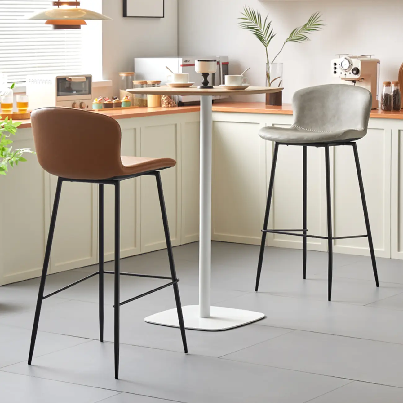 Modern Metal Frame Leather Cushion Low Back Bar Stool Image - 3 | homeyfad