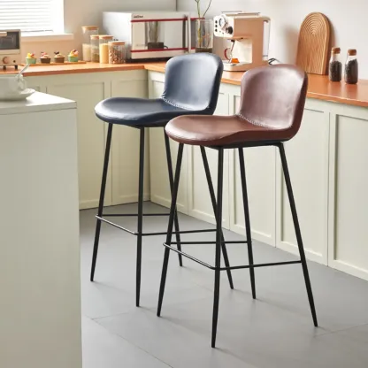 Modern Metal Frame Leather Cushion Low Back Bar Stool Image - 4