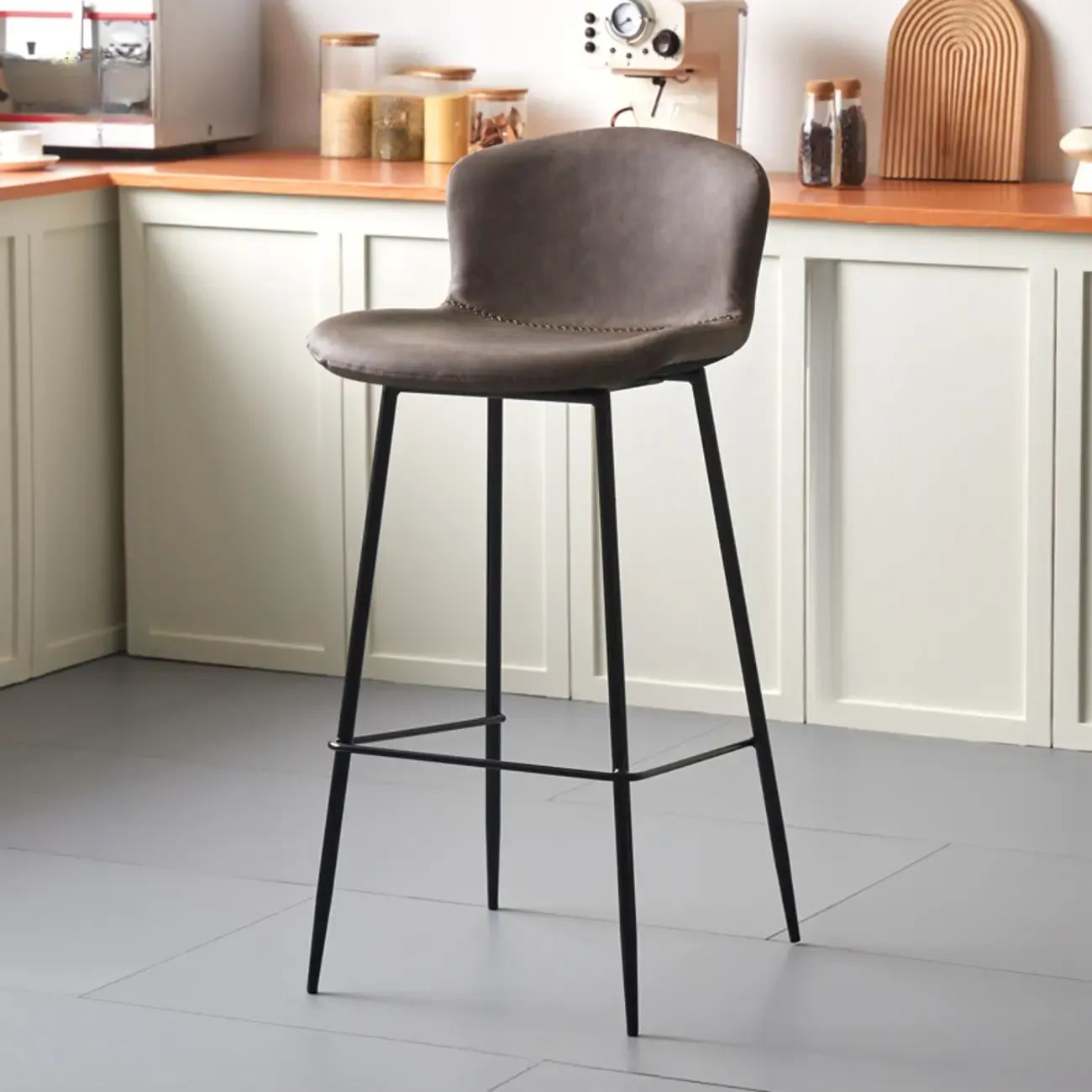 Modern Metal Frame Leather Cushion Low Back Bar Stool Image - 19