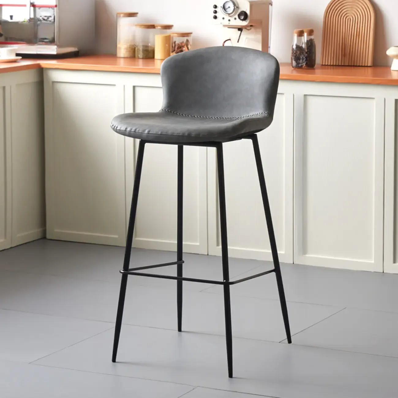 Modern Metal Frame Leather Cushion Low Back Bar Stool Image - 20