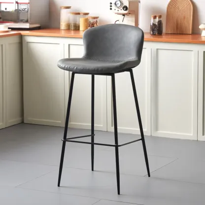 Modern Metal Frame Leather Cushion Low Back Bar Stool Image - 20