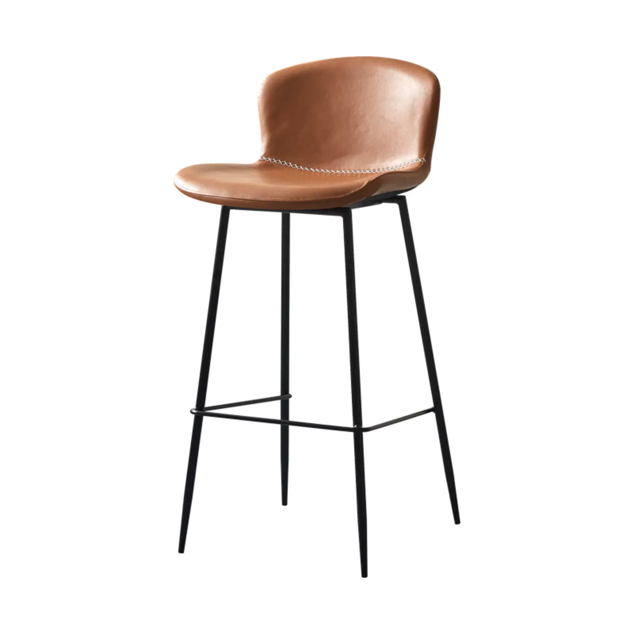 Modern Metal Frame Leather Cushion Low Back Bar Stool Image - 23 | homeyfad