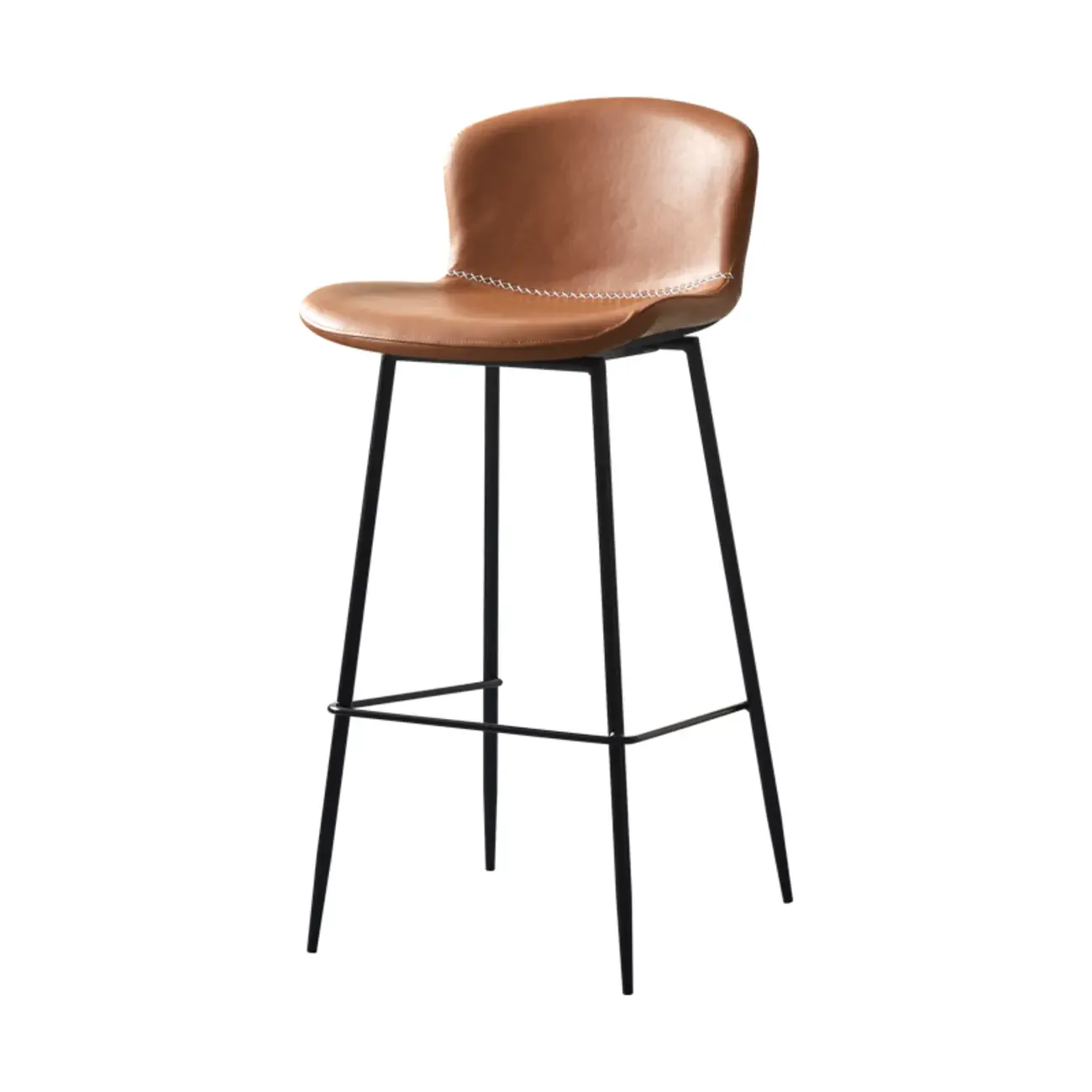 Modern Metal Frame Leather Cushion Low Back Bar Stool Image - 23