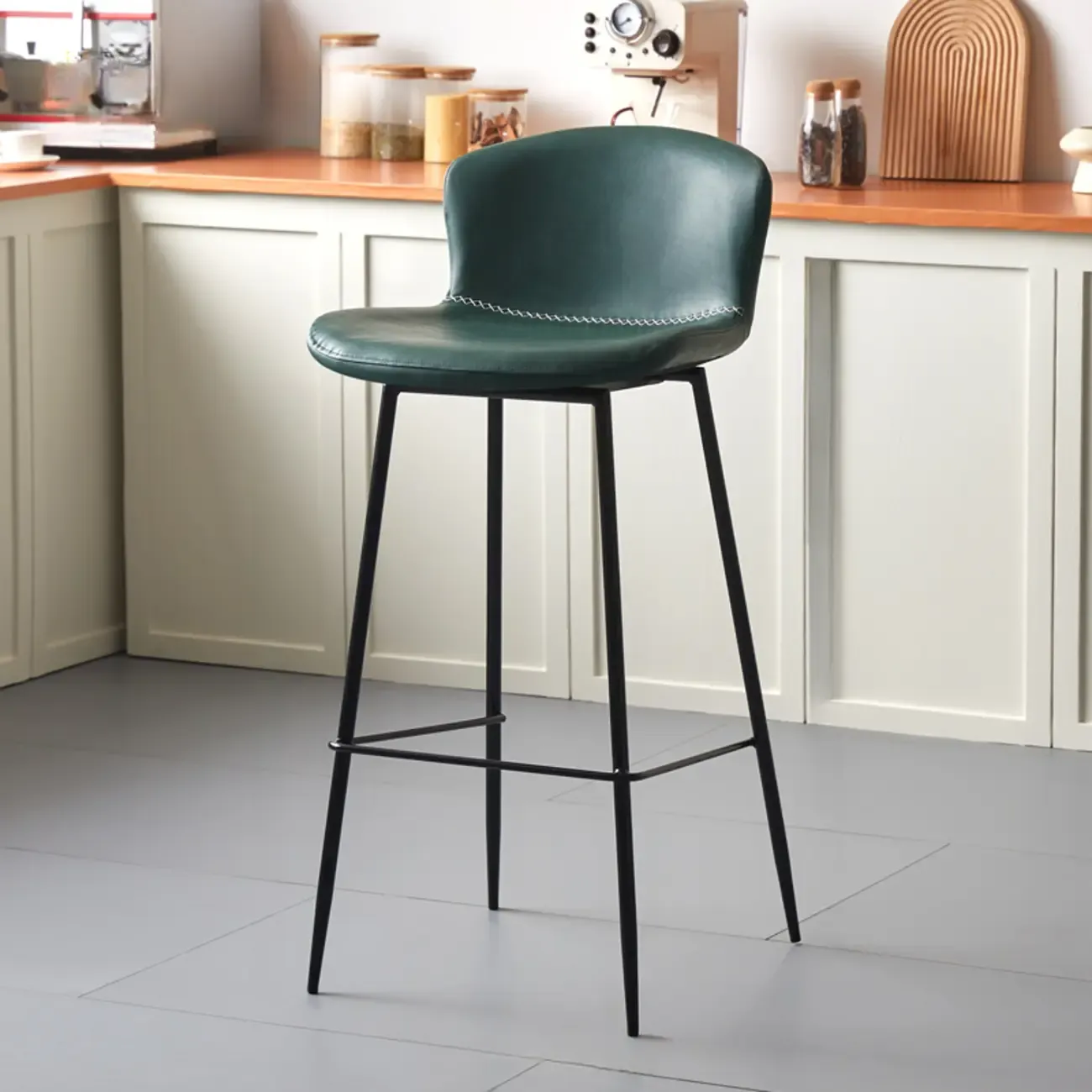 Modern Metal Frame Leather Cushion Low Back Bar Stool Image - 18