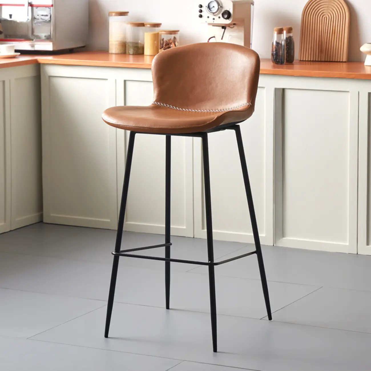 Modern Metal Frame Leather Cushion Low Back Bar Stool Image - 17 | homeyfad