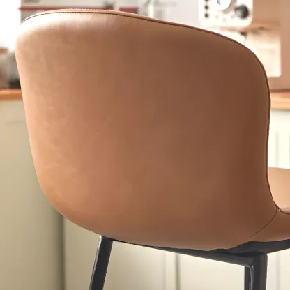 Modern Metal Frame Leather Cushion Low Back Bar Stool Image - 8