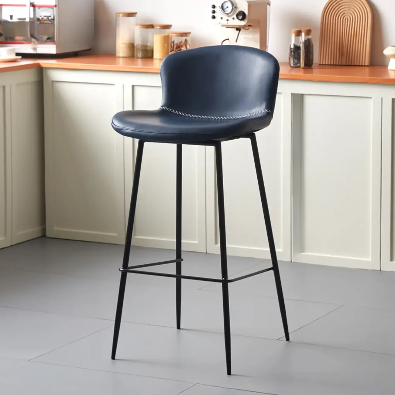 Modern Metal Frame Leather Cushion Low Back Bar Stool Image - 15