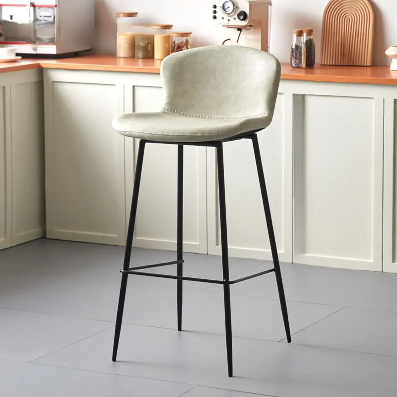 Modern Metal Frame Leather Cushion Low Back Bar Stool Image - 16