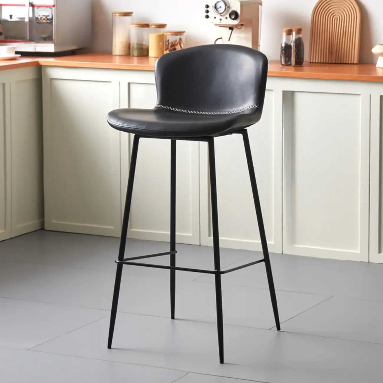 Modern Metal Frame Leather Cushion Low Back Bar Stool Image - 22