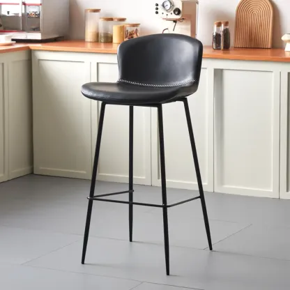 Modern Metal Frame Leather Cushion Low Back Bar Stool Image - 22