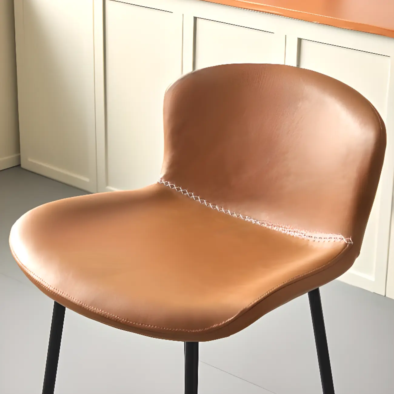 Modern Metal Frame Leather Cushion Low Back Bar Stool Image - 7 | homeyfad