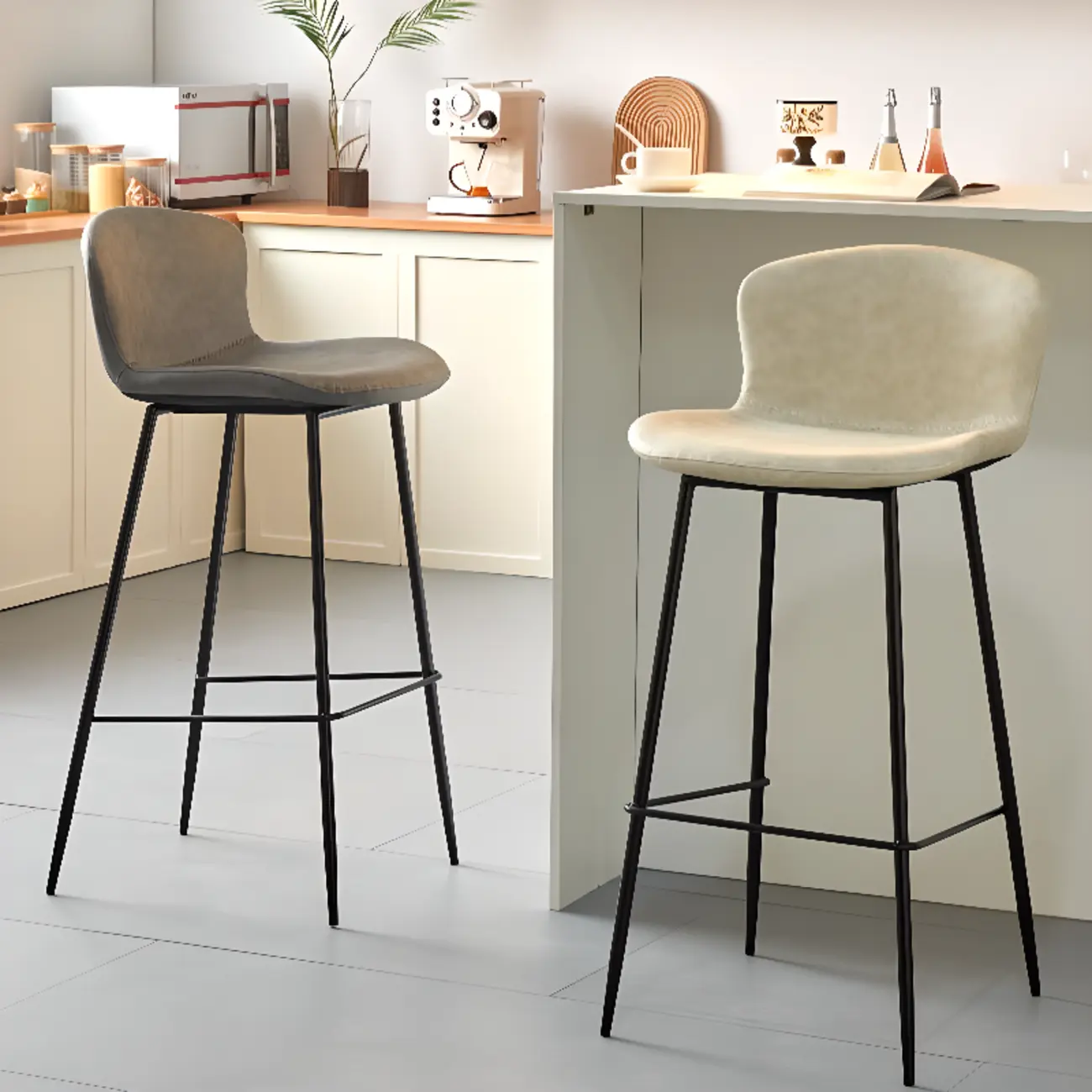 Modern Metal Frame Leather Cushion Low Back Bar Stool Image - 5 | homeyfad