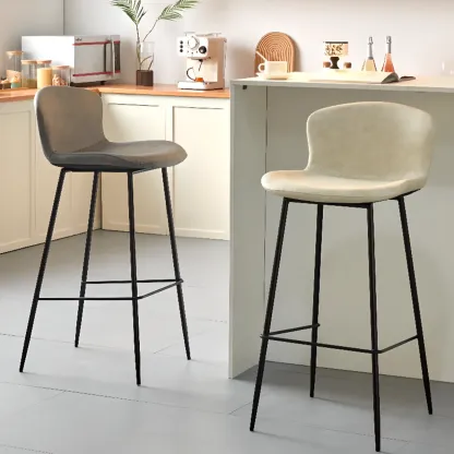 Modern Metal Frame Leather Cushion Low Back Bar Stool Image - 5