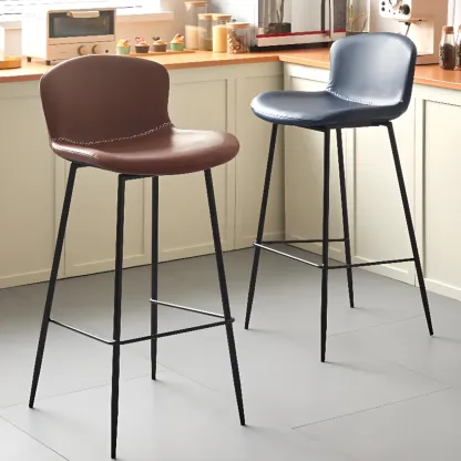 Modern Metal Frame Leather Cushion Low Back Bar Stool Image - 6