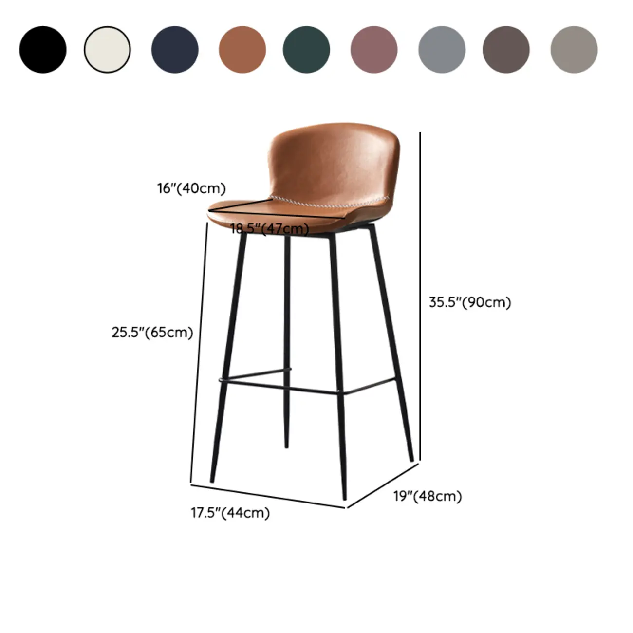 Modern Metal Frame Leather Cushion Low Back Bar Stool #size | homeyfad