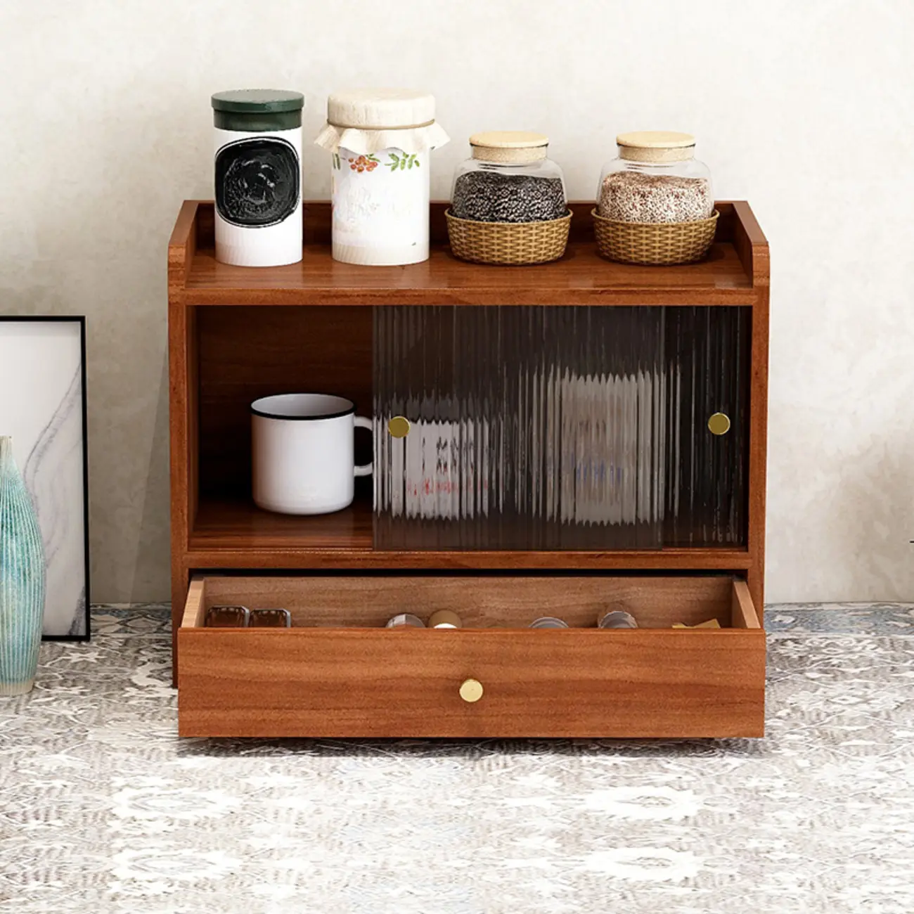 Tabletop Wooden Cubitac Display Cabinet with Glass Doors Image - 1 | homeyfad